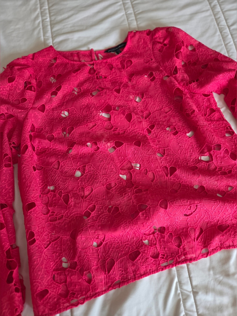 White House Black Market Hot Pink Lace Cutout Long Sleeve Top